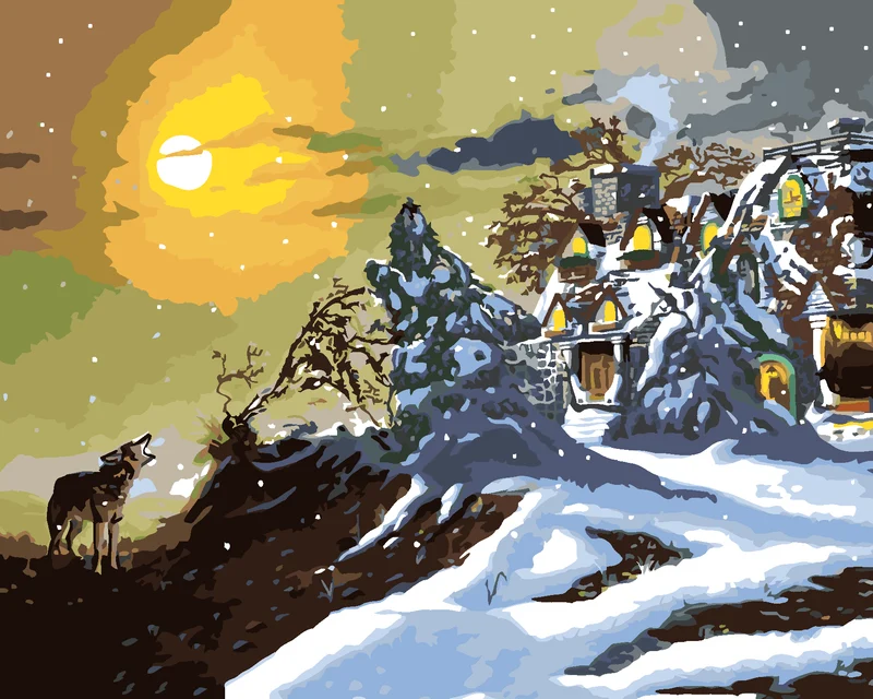 Diamond painting - HEULENDER WOLF, TIGER UND EIN SITZ (D. RUSTY RUST)
