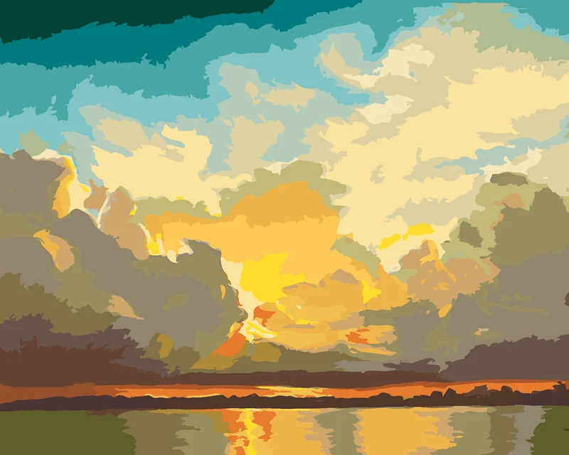 Diamond painting - UNTERGEHENDE SONNE ÜBER WASSER (D. RUSTY RUST)