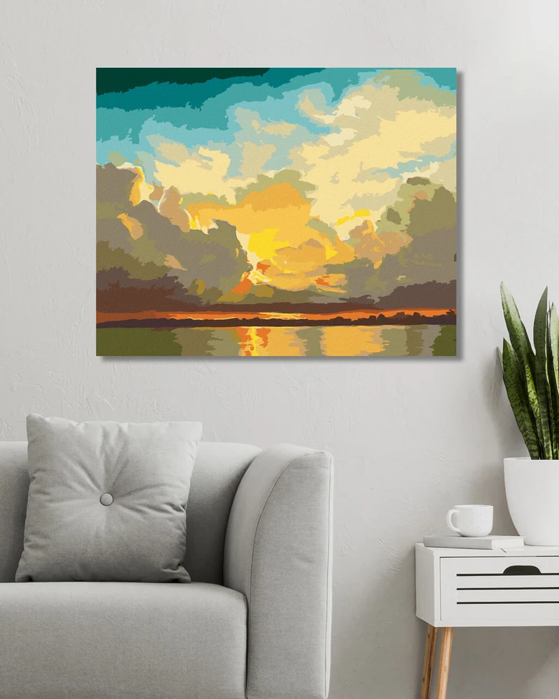 Diamond painting - UNTERGEHENDE SONNE ÜBER WASSER (D. RUSTY RUST)