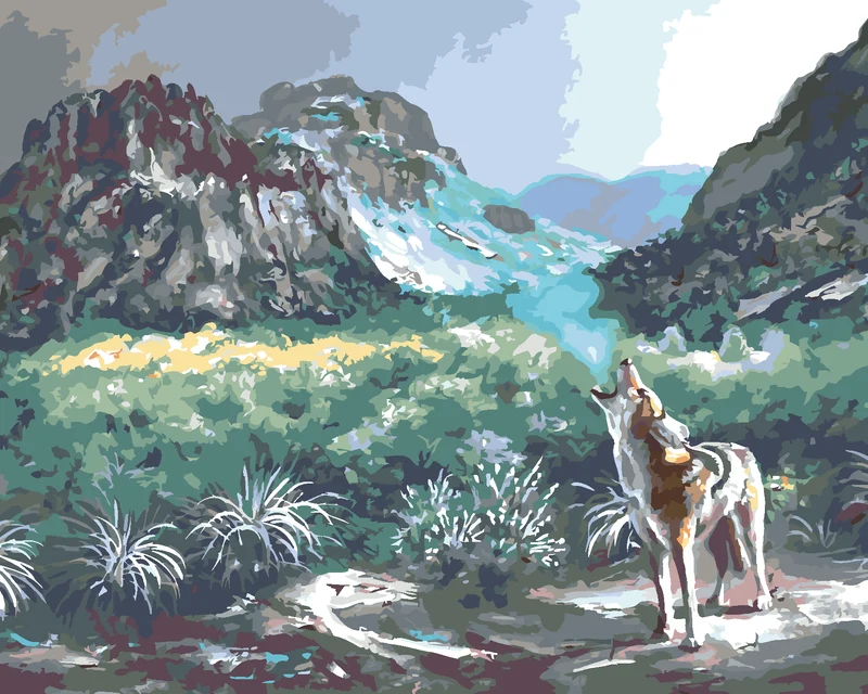 Diamond painting - HEULENDER KOJOTE UND BERGE (D. RUSTY RUST)