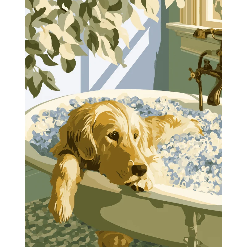 Golden Retriever im Bad