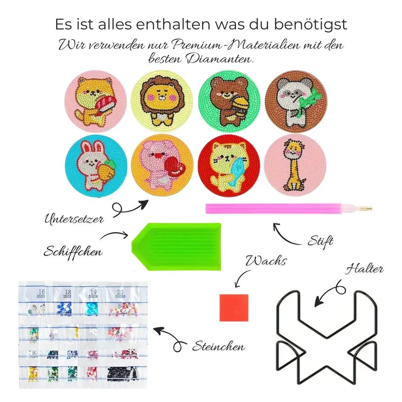 5D Diamond Painting Untersetzer – Tierischer Spaß