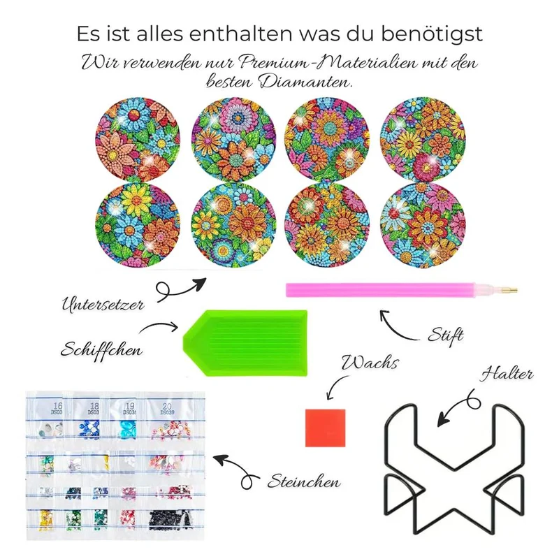 5D Diamond Painting Untersetzer – Farbenfrohe Blütenpracht