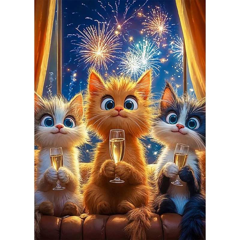 5D Diamond Painting – Katzen Silvesterfeier