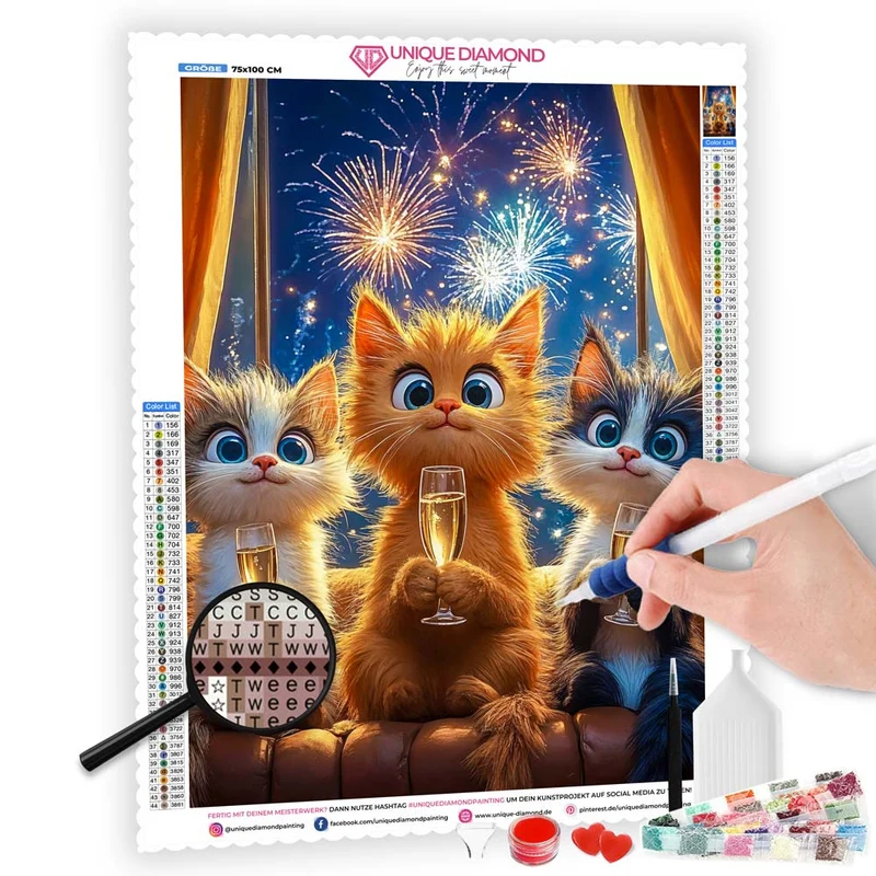 5D Diamond Painting – Katzen Silvesterfeier
