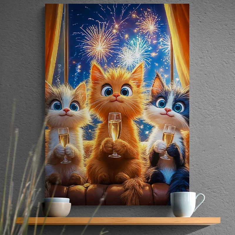 5D Diamond Painting – Katzen Silvesterfeier