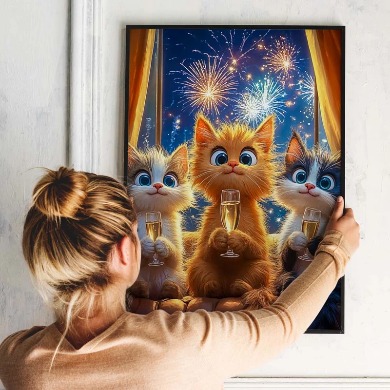 5D Diamond Painting – Katzen Silvesterfeier