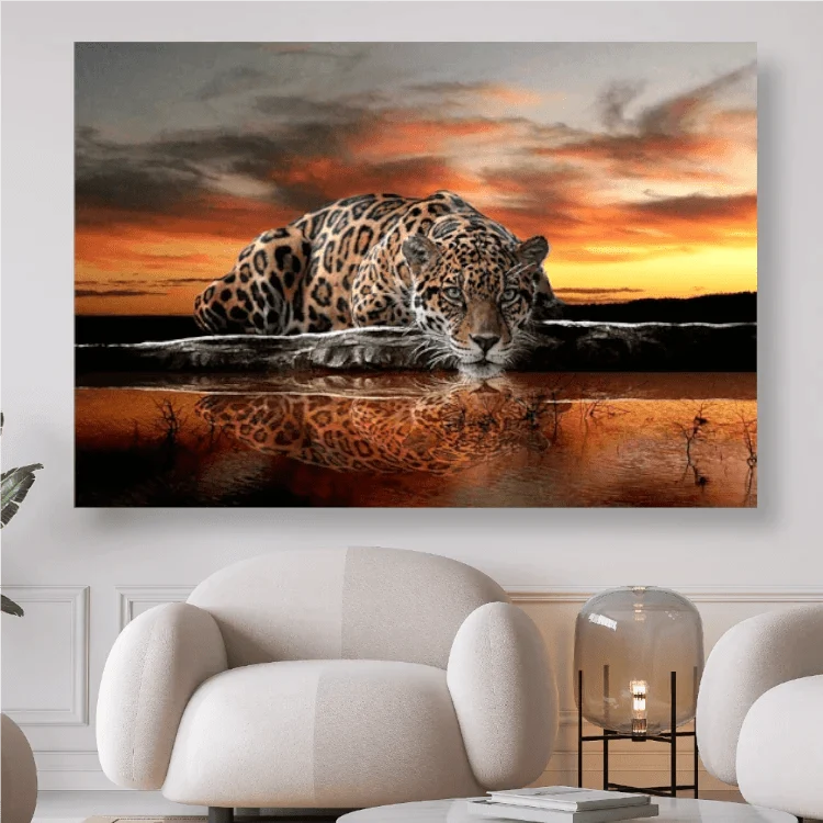 Leopard am Wasser - 5D DIY Diamond Painting