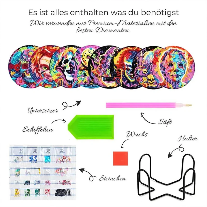 5D Diamond Painting Untersetzer – Horror Figuren im Neon-Look