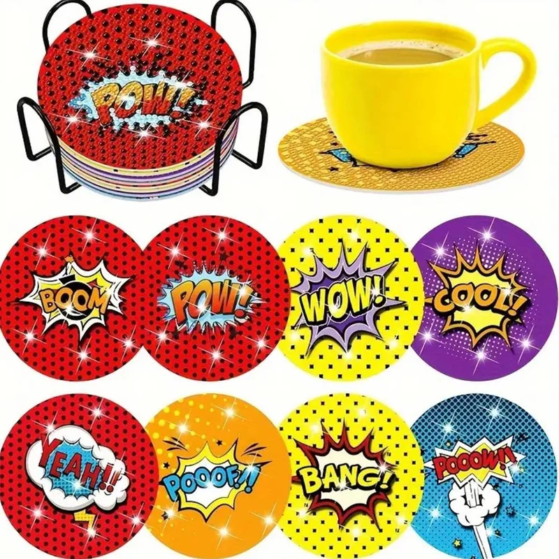 5D Diamond Painting Untersetzer – Pow! Pop-Art Explosion
