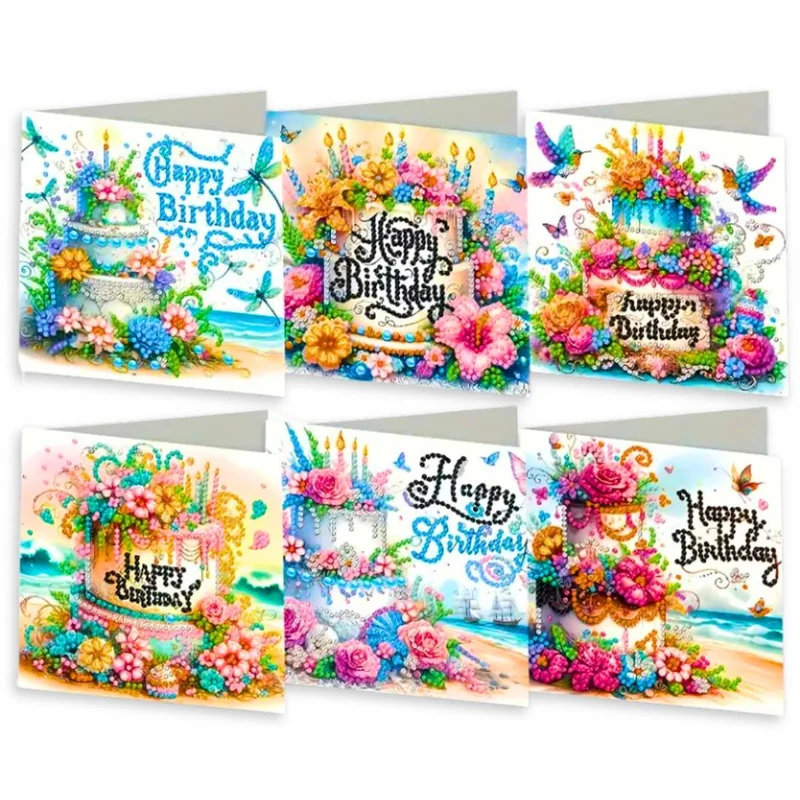 5D Diamond Painting Grußkarten Happy Birthday 6 Stück