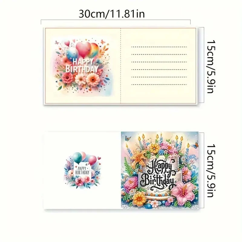 5D Diamond Painting Grußkarten Happy Birthday 6 Stück