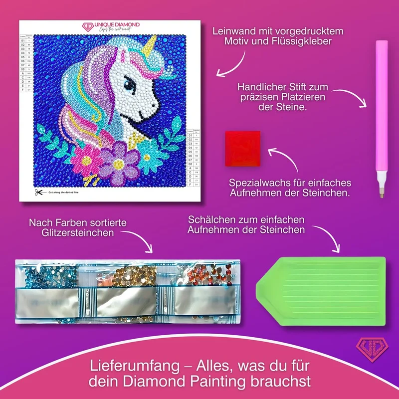 5D Diamond Painting Einhorn Magie mit Strasssteinchen