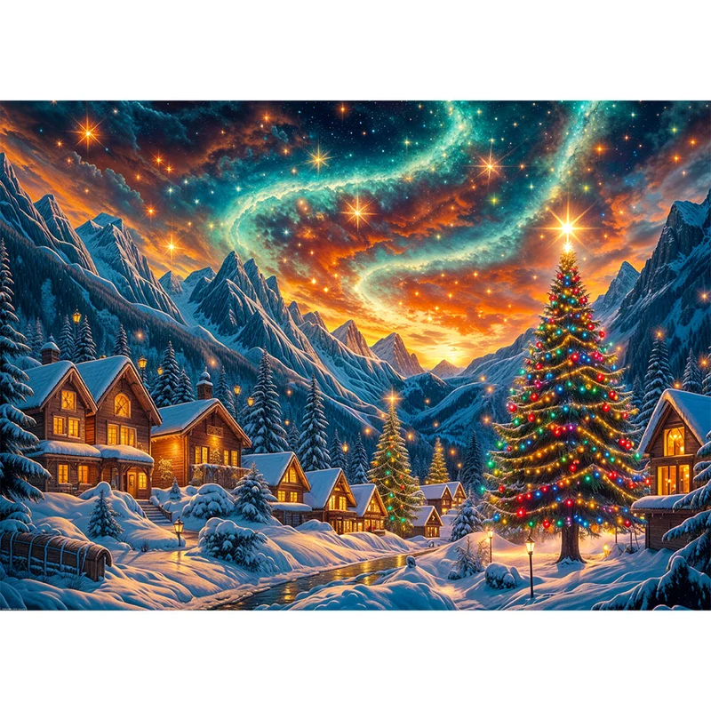5D Diamond Painting – Sternennacht im Winterdorf