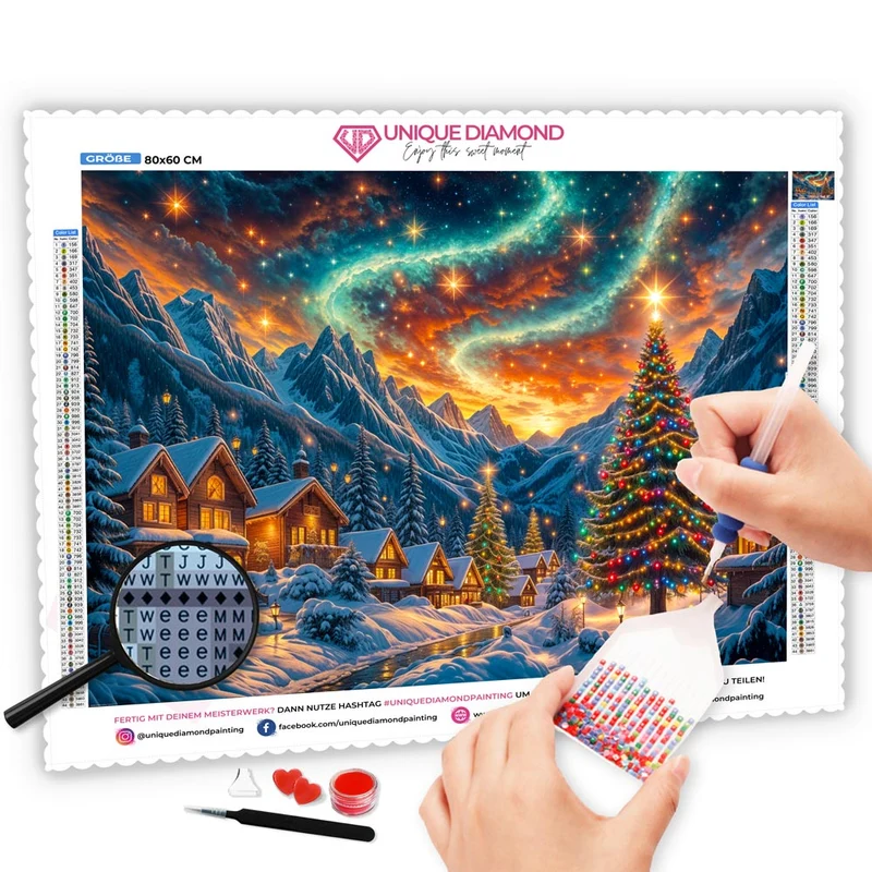 5D Diamond Painting – Sternennacht im Winterdorf
