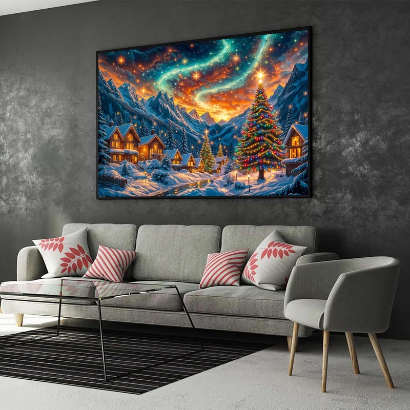 5D Diamond Painting – Sternennacht im Winterdorf