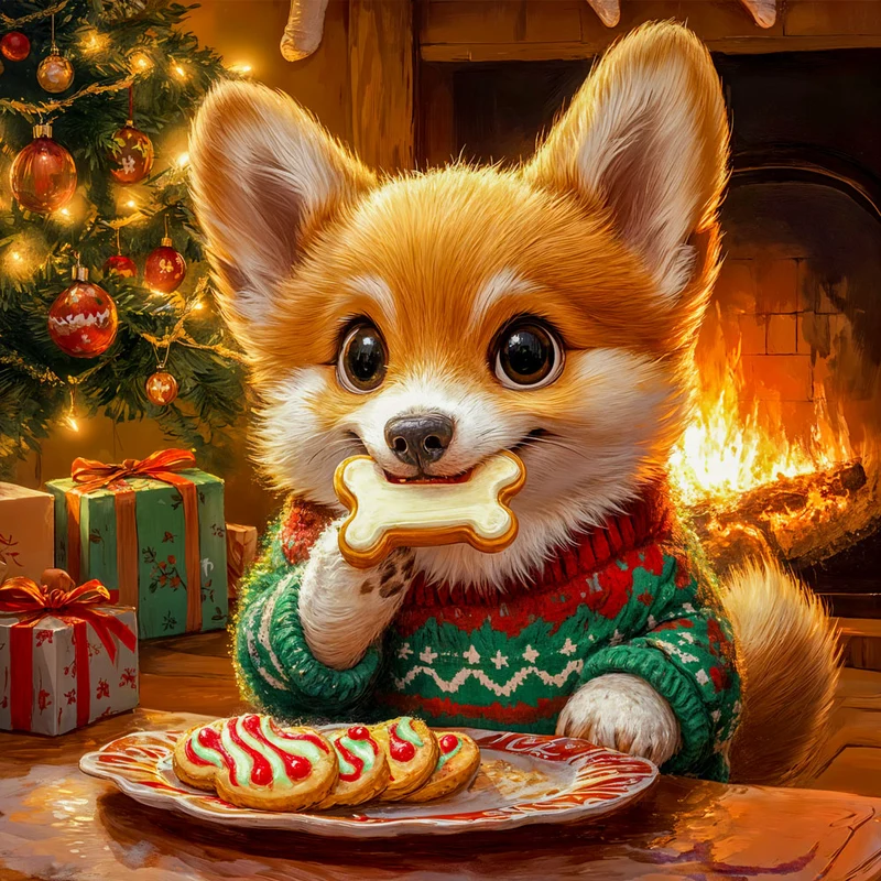 5D Diamond Painting – Weihnachtshund vor dem Kamin