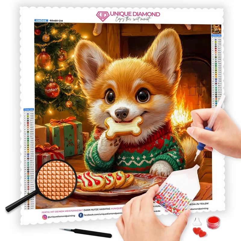 5D Diamond Painting – Weihnachtshund vor dem Kamin
