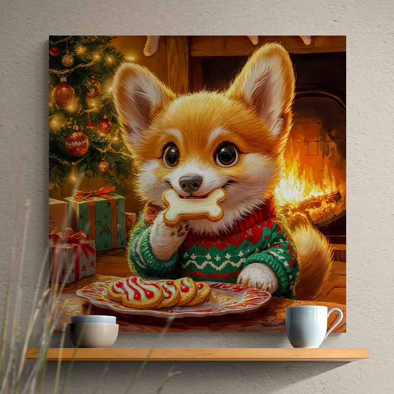 5D Diamond Painting – Weihnachtshund vor dem Kamin