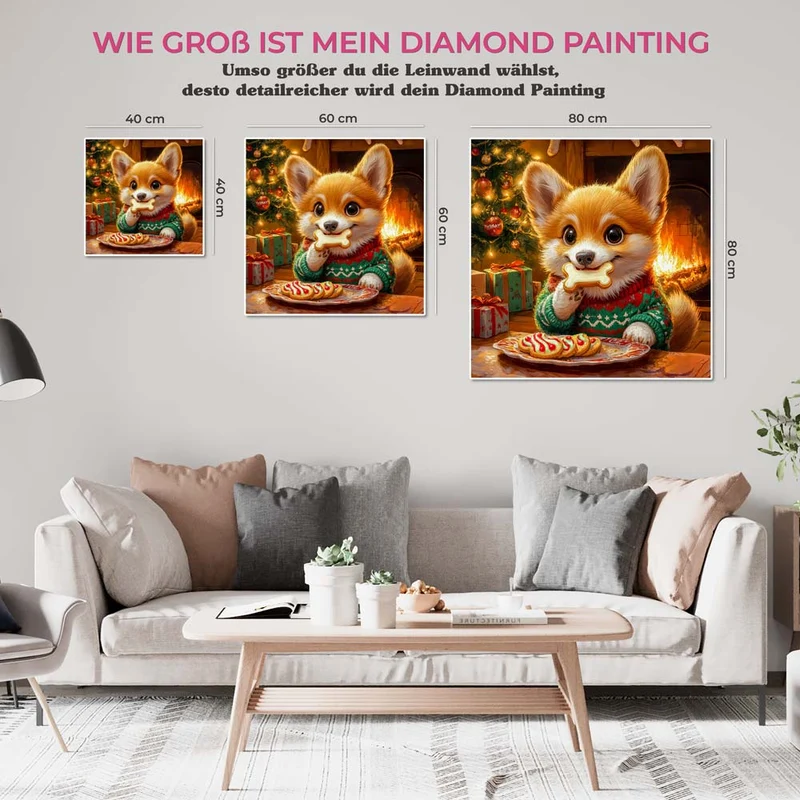 5D Diamond Painting – Weihnachtshund vor dem Kamin