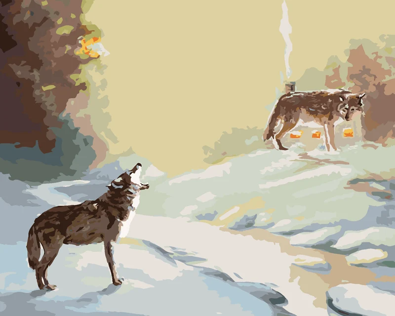 Diamond painting - HEULENDER WOLF UND FLUSS (D. RUSTY RUST)