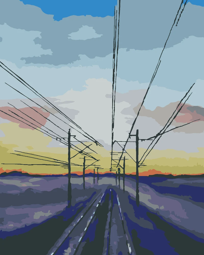 Diamond painting - SONNENUNTERGANG ÜBER DEN BAHNGLEISEN