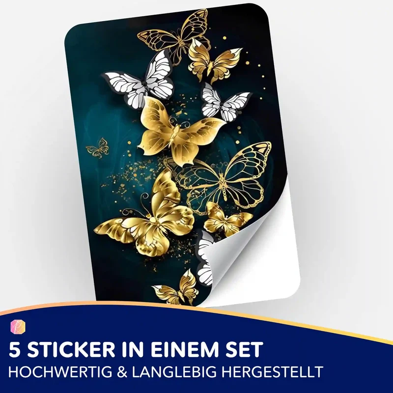 Aufkleber 5er-Set - Goldene Schmetterlinge