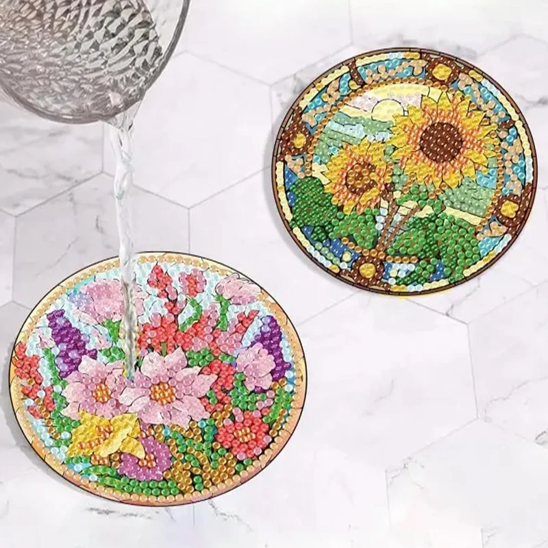 5D Diamond Painting Untersetzer – Blumen im Glasfenster