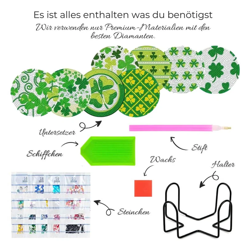 Diamond Painting Untersetzer – Glücksklee