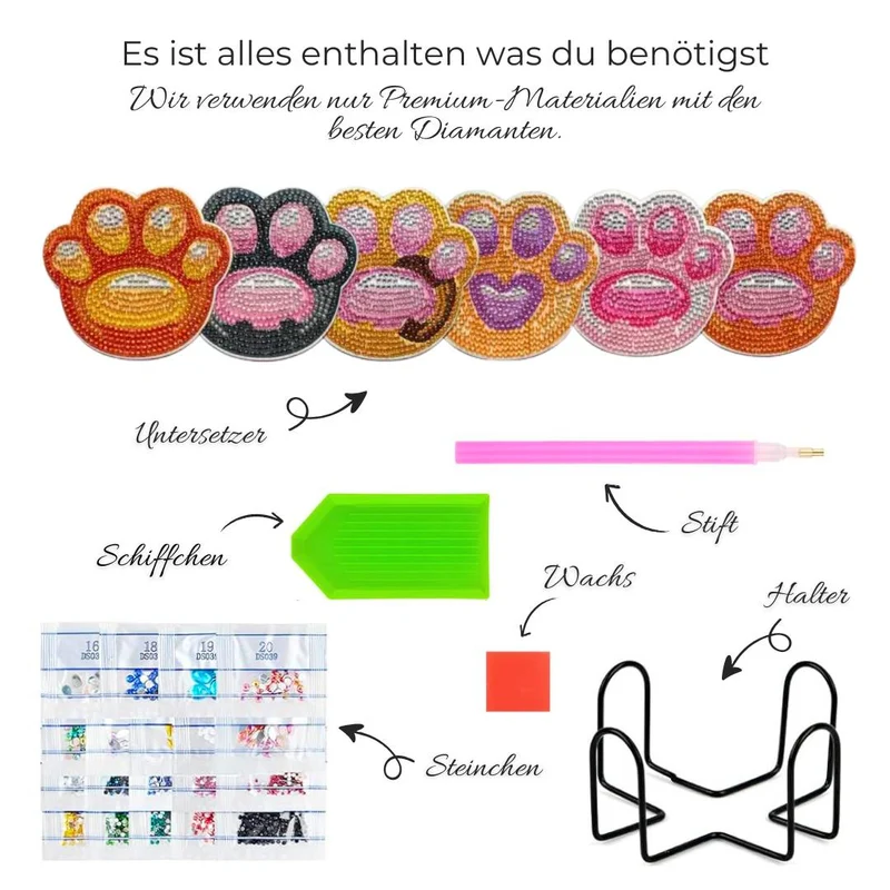 Diamond Painting Untersetzer – Pfotenliebe 6 Stück