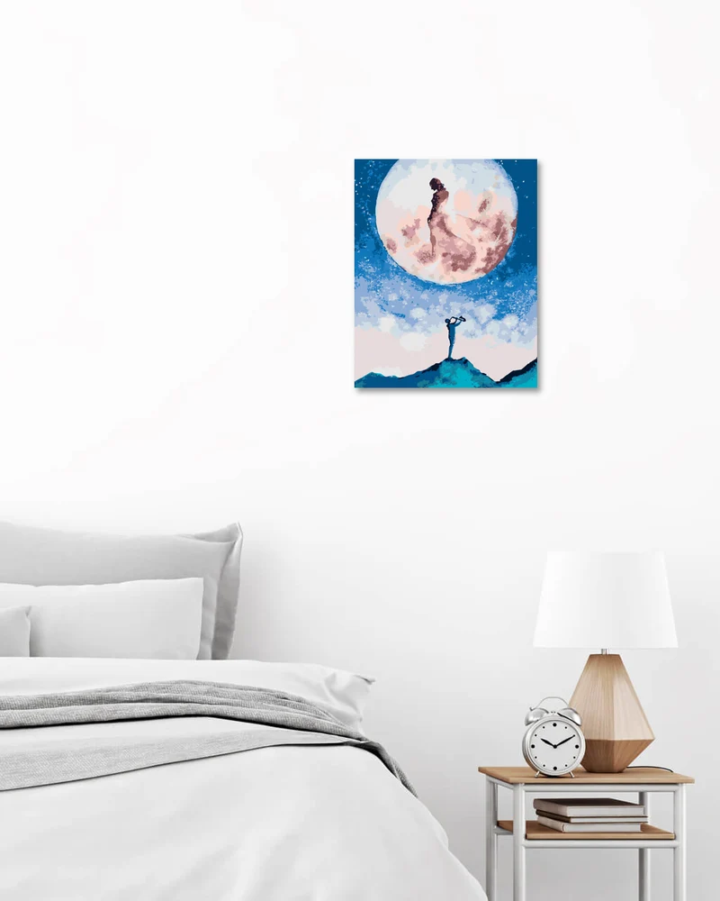 Diamond painting - JUNGER MANN SCHENKT DER GÖTTIN AUF DEM MOND SEINE ZUNEIGUNG DURCH MUSIK
