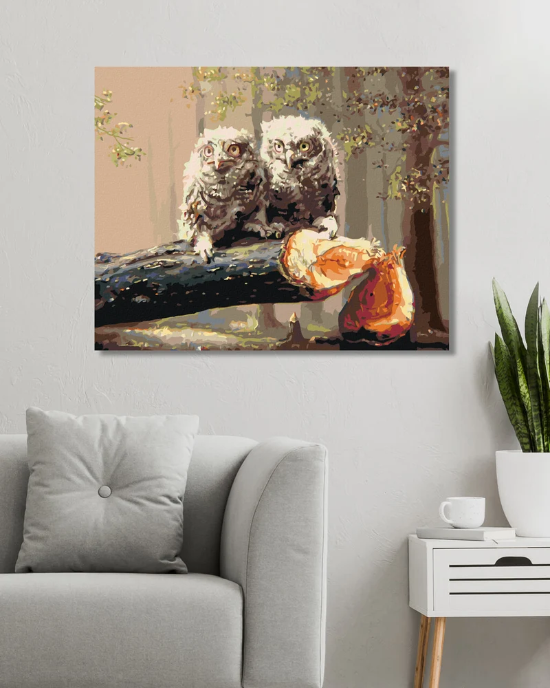 Diamond painting - BABY-EULEN AUF EINEM GEFÄLLTEN BAUM (D. RUSTY RUST)