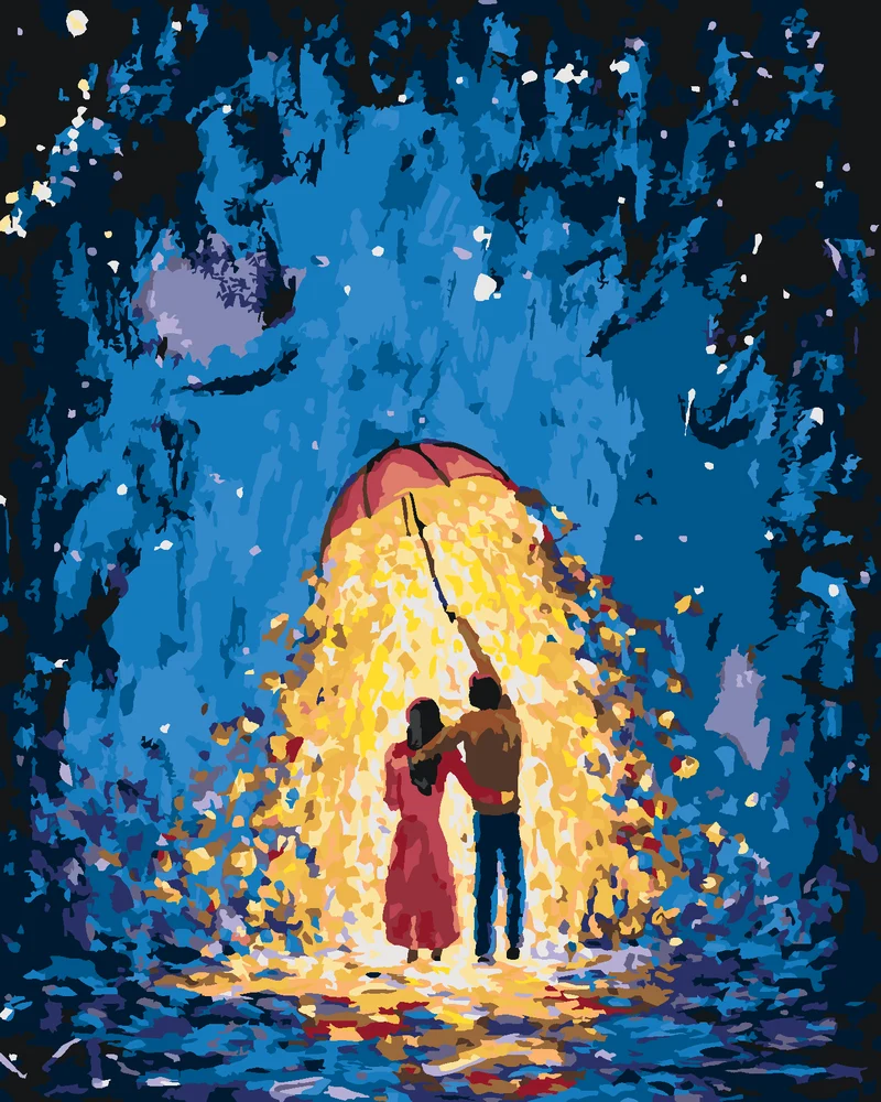 Diamond painting - LIEBHABER MIT EINEM LEUCHTENDEN REGENSCHIRM