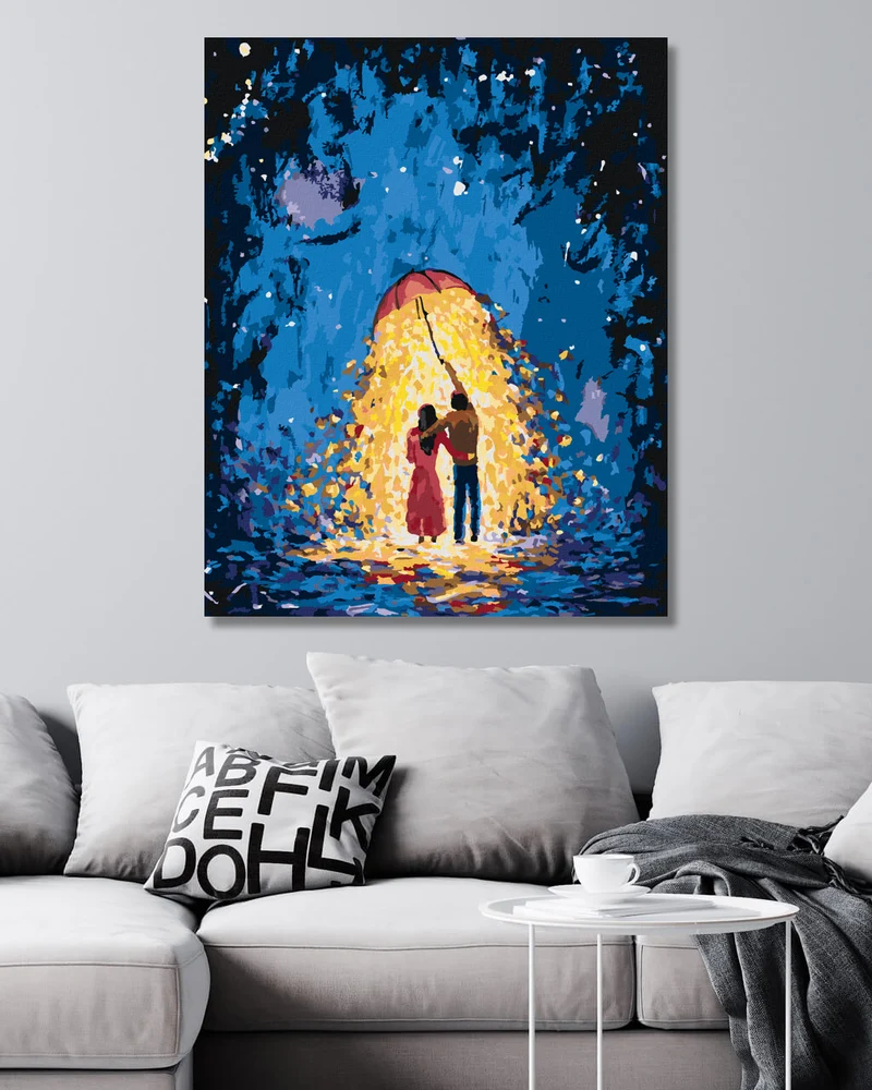 Diamond painting - LIEBHABER MIT EINEM LEUCHTENDEN REGENSCHIRM