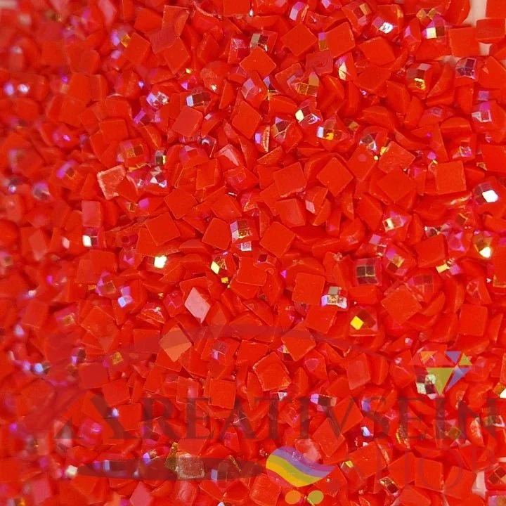 DMC 606 Bright Orange RED- eckige Steine - Aurora Borealis (AB) - Diamond Painting