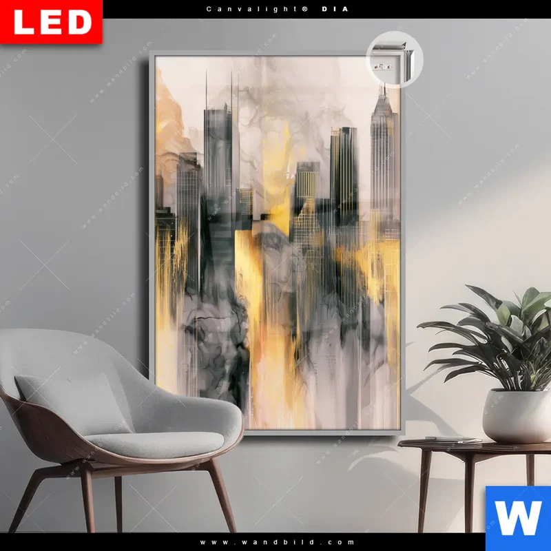 Leuchtbild Acrylglas Canvalight® DIA | Metropole im Morgenlicht | Hochformat