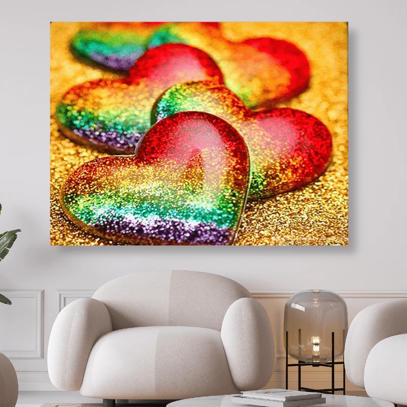 Herzen in Regenbogenfarben - 5D DIY Diamond Painting