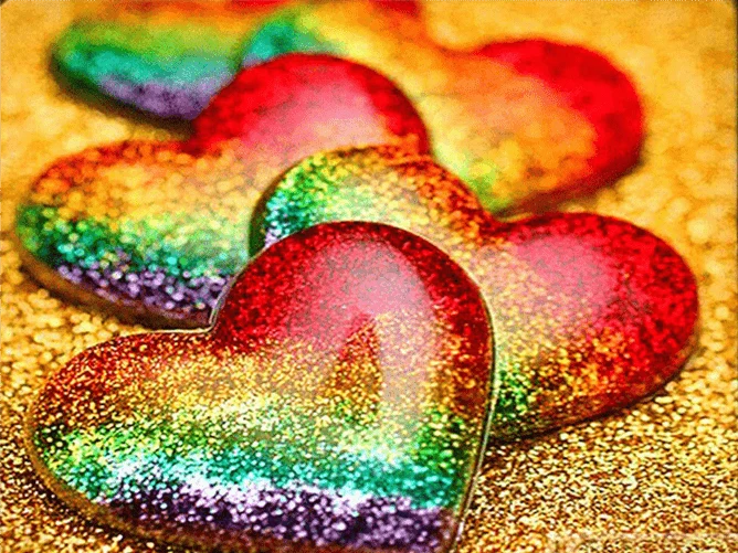 Herzen in Regenbogenfarben - 5D DIY Diamond Painting