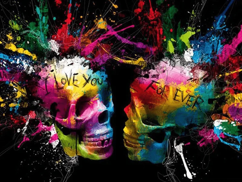 I Love You For Ever bunter Schädel - 5D DIY Diamond Painting