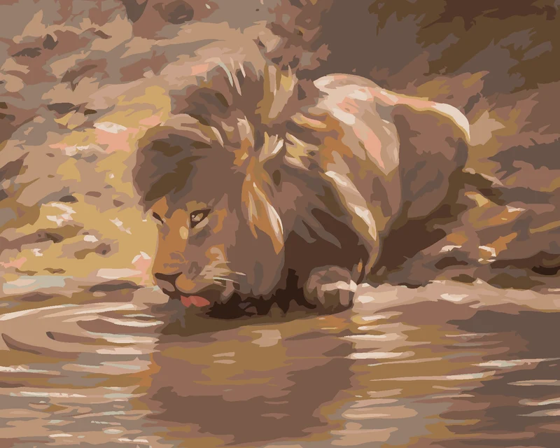 Diamond painting - JUNGER LÖWE AN DER WASSERSTELLE (D. RUSTY RUST)