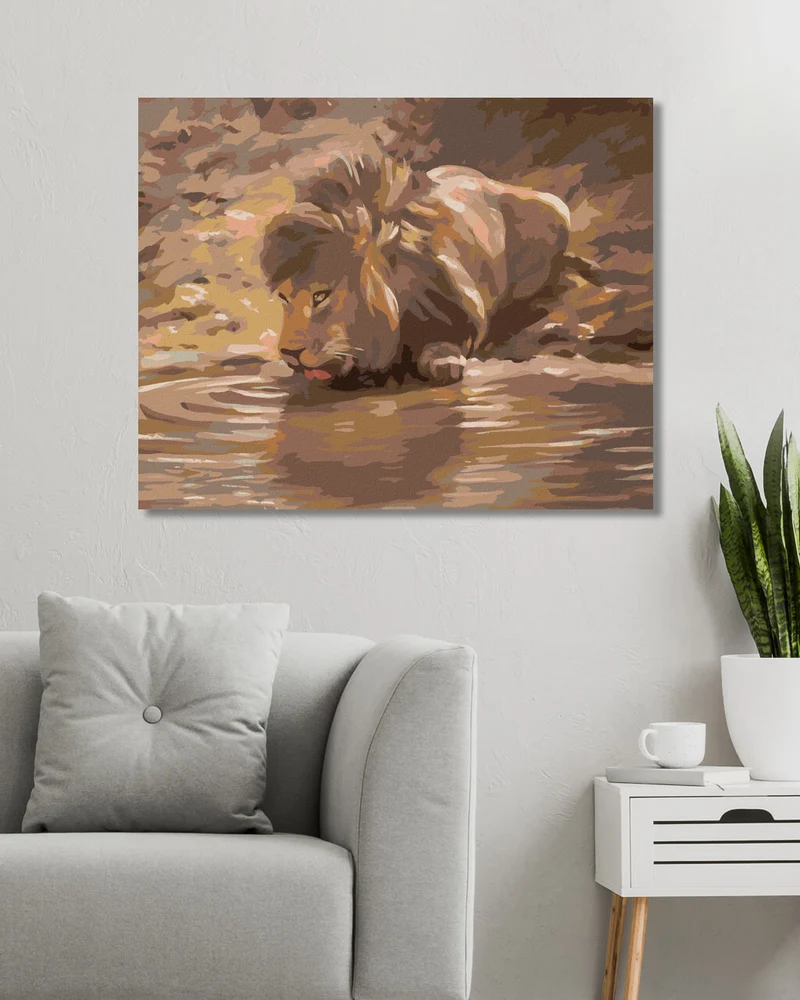 Diamond painting - JUNGER LÖWE AN DER WASSERSTELLE (D. RUSTY RUST)