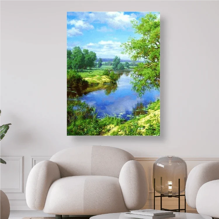 Ein Sommertag mit Bäumen und Fluss zum entspannen - 5D DIY Diamond Painting