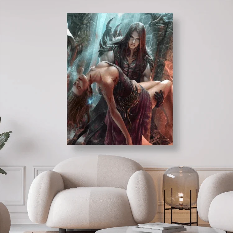 Fantasy Gothic Mann trägt eine Frau auf den Armen - 5D DIY Diamond Painting