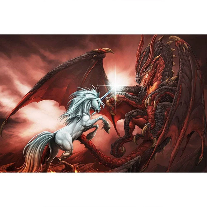 Fantasy Drachen und Einhorn - 5D DIY Diamond Painting