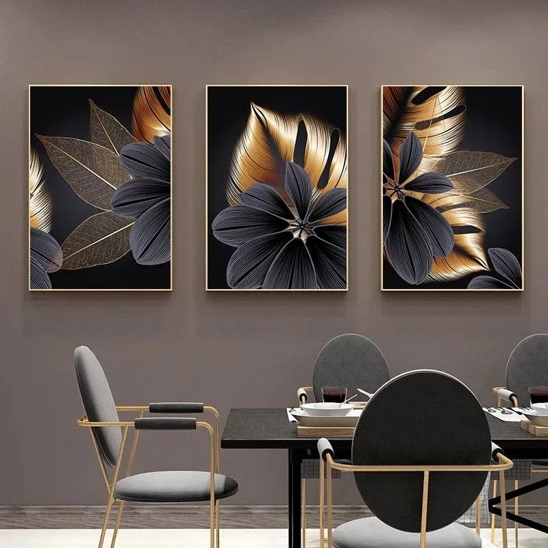 Blätter in Schwarz und Gold - 5D DIY Diamond Painting