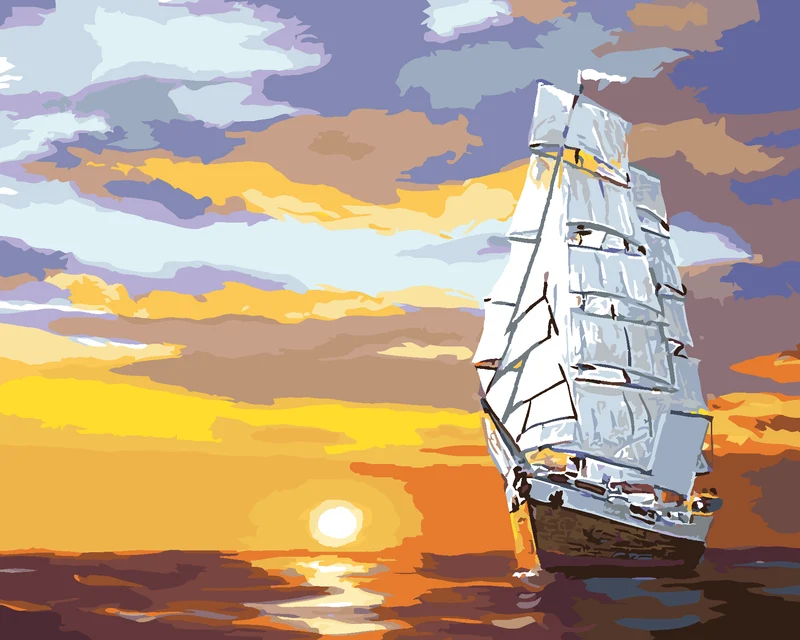 Diamond painting - SONNENUNTERGANG UND SEGELSCHIFFE AUF SEE (D. RUSTY RUST)