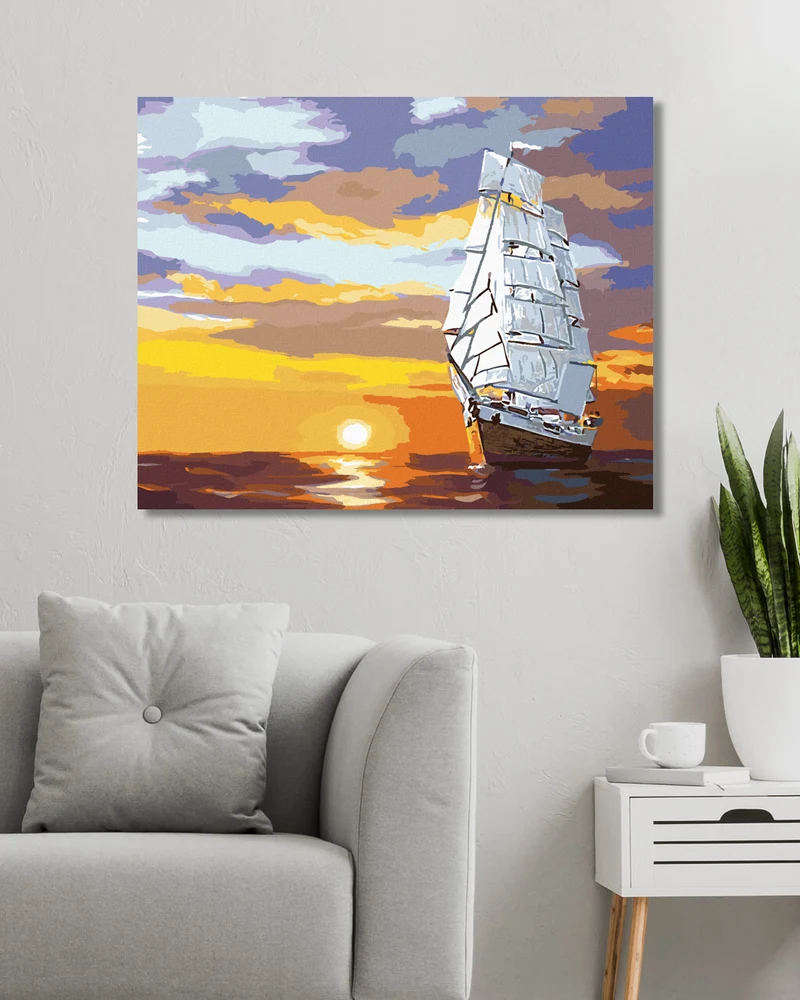 Diamond painting - SONNENUNTERGANG UND SEGELSCHIFFE AUF SEE (D. RUSTY RUST)