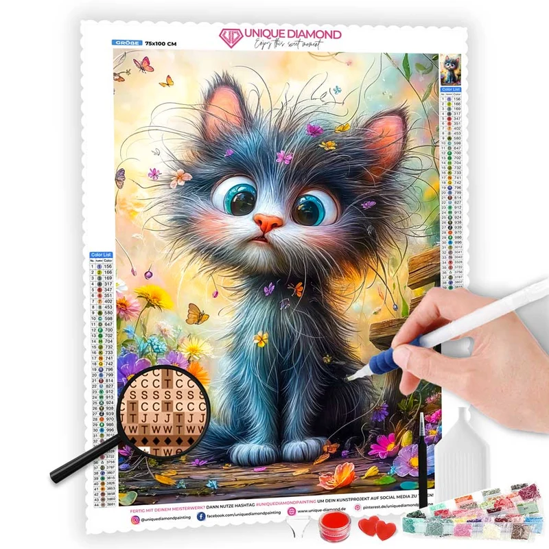 5D Diamond Painting – Blütenzauber-Kätzchen