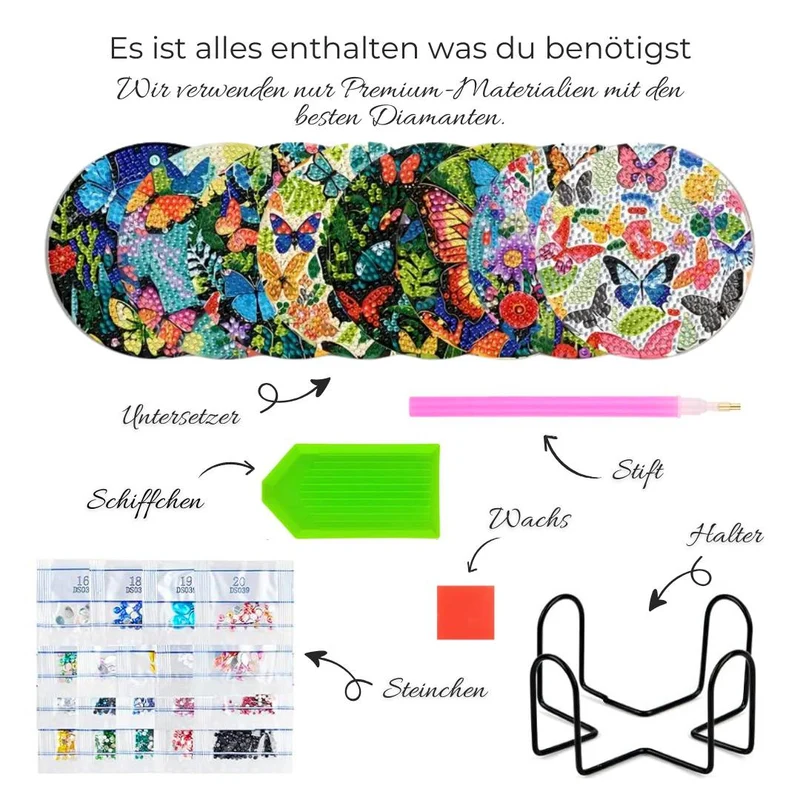 Diamond Painting Untersetzer – Schmetterlingszauber