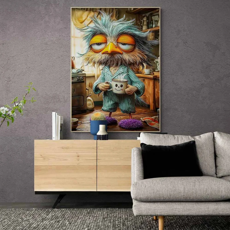 5D Diamond Painting – Morgenmuffel-Eule mit Kaffeetasse